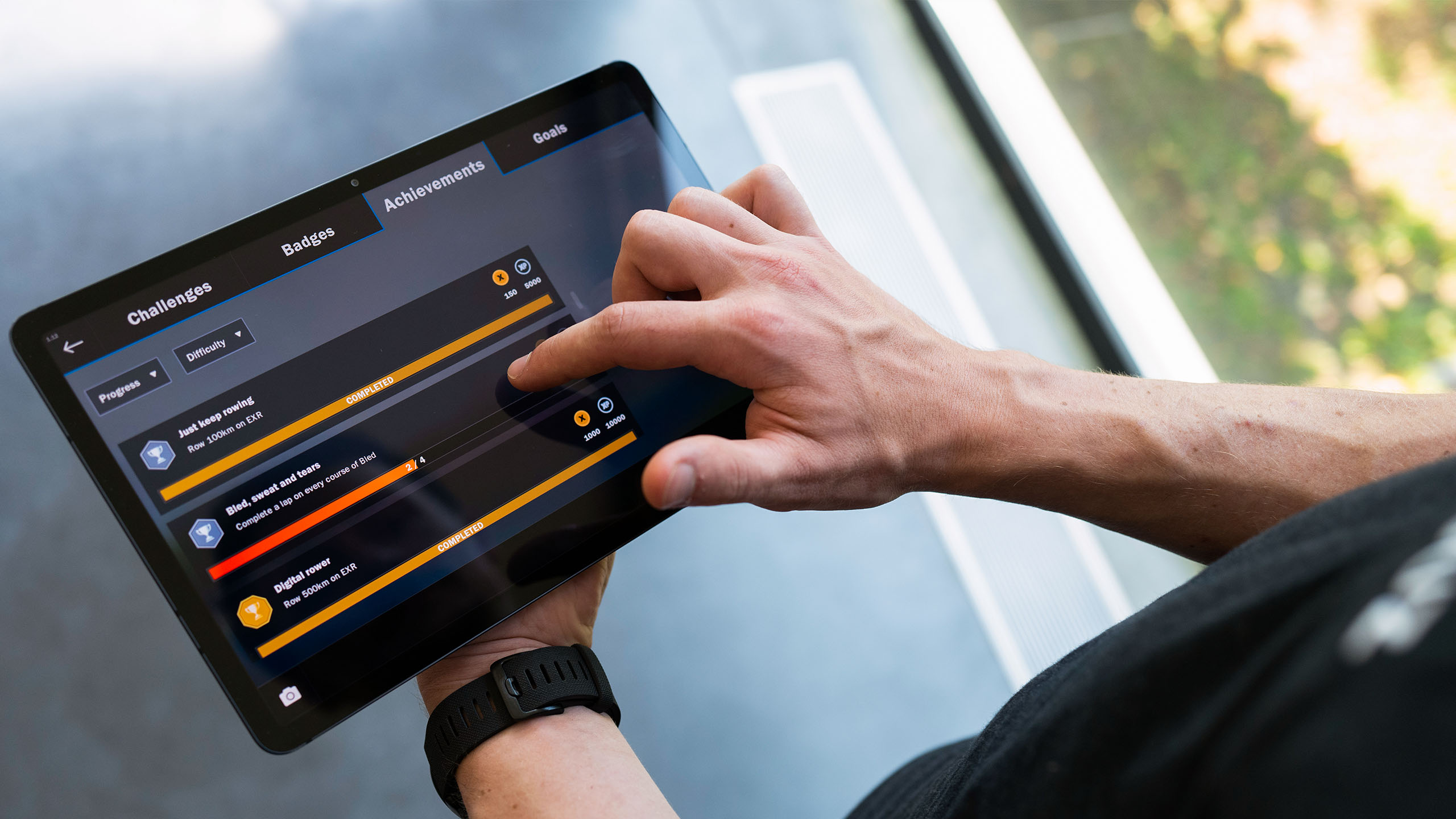 EXR achievement screen on a tablet